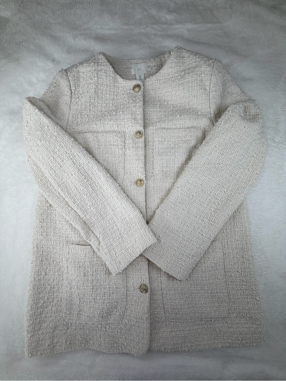 H&M Cream Bouclé Button Blazer Jacket